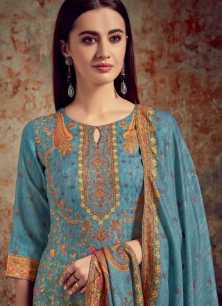 Blue Party Pashnima Silk Trendy Palazzo Salwar Suit