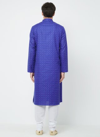 Blue Plain Linen Kurta Pyjama