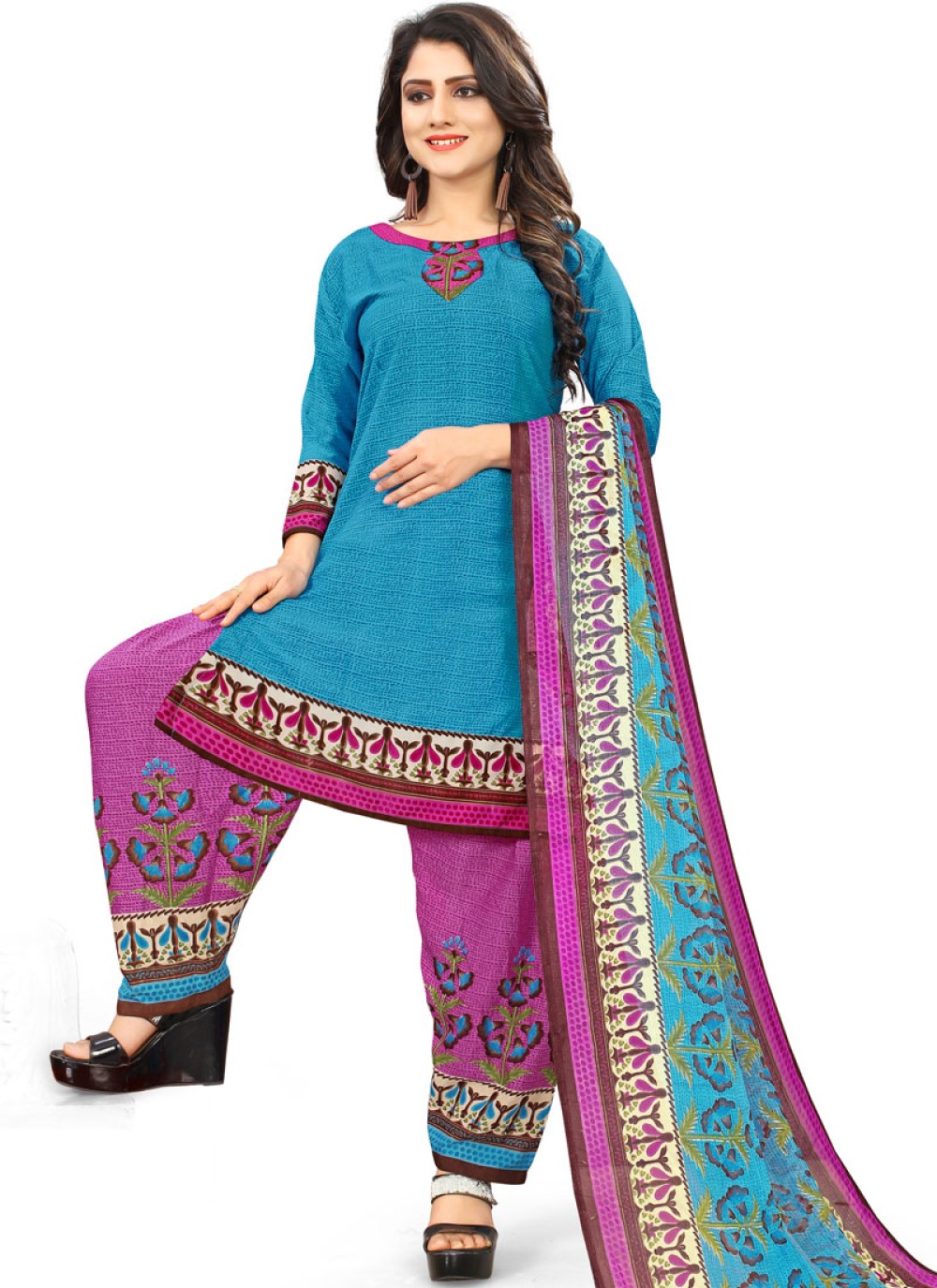 Blue Printed Casual Punjabi Suit