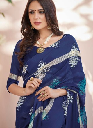 Blue Printed Saree