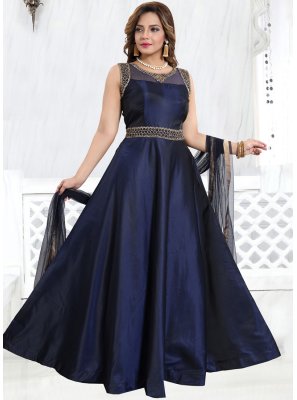 Blue Tafeta Silk Festival Readymade Suit