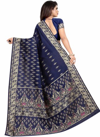 Blue Weaving Casual Silk Saree