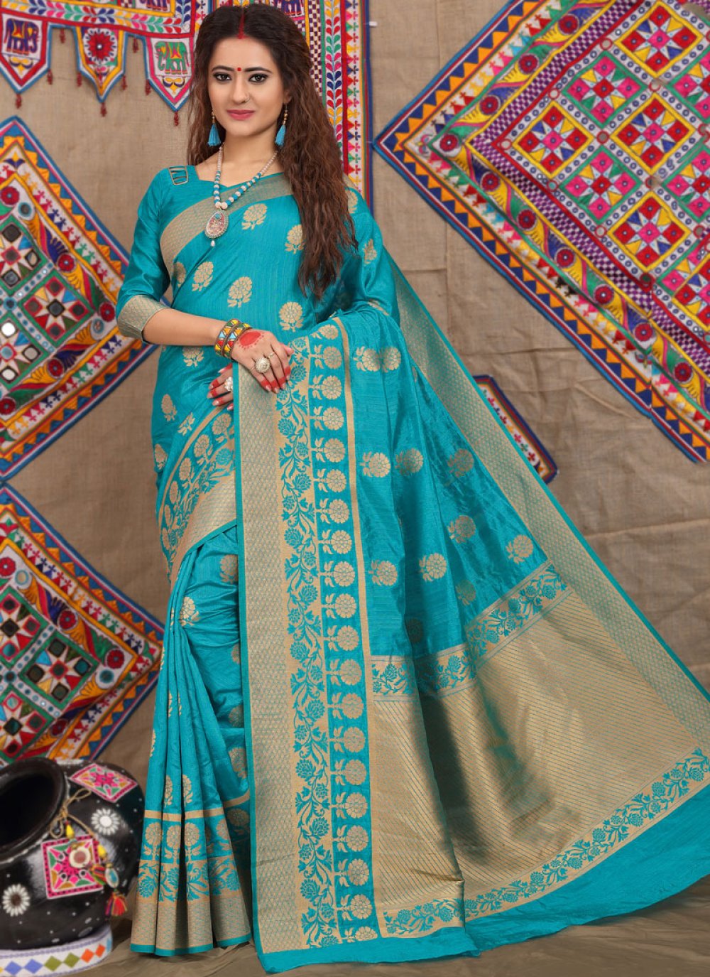 Blue Weaving Fancy Fabric Traditional Designer Saree
