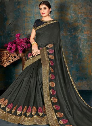 Border Fancy Fabric Trendy Saree in Black