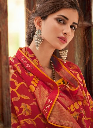 Brasso Red Lace Casual Saree