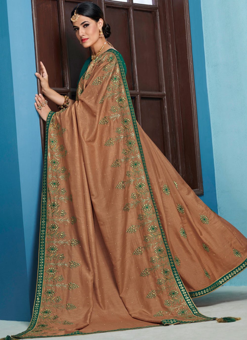 Brown Bridal Raw Silk Designer Traditional Saree