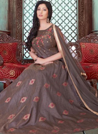 Brown Embroidered Designer Gown