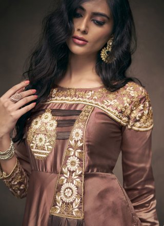 Brown Embroidered Party Wear Kurti