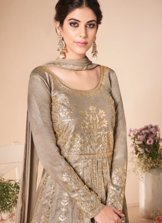 Brown Embroidered Satin Silk Trendy Anarkali Salwar Suit