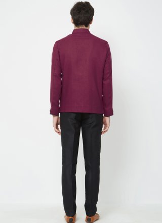 Brown Linen Plain Coats & Blazers