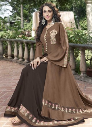 Brown Party Fancy Fabric Designer Gown