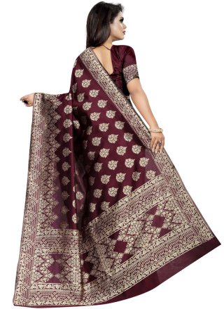Brown Weaving Art Silk Designer Traditional Saree