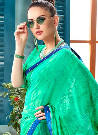 Casual Saree Printed Faux Georgette in Turquoise
