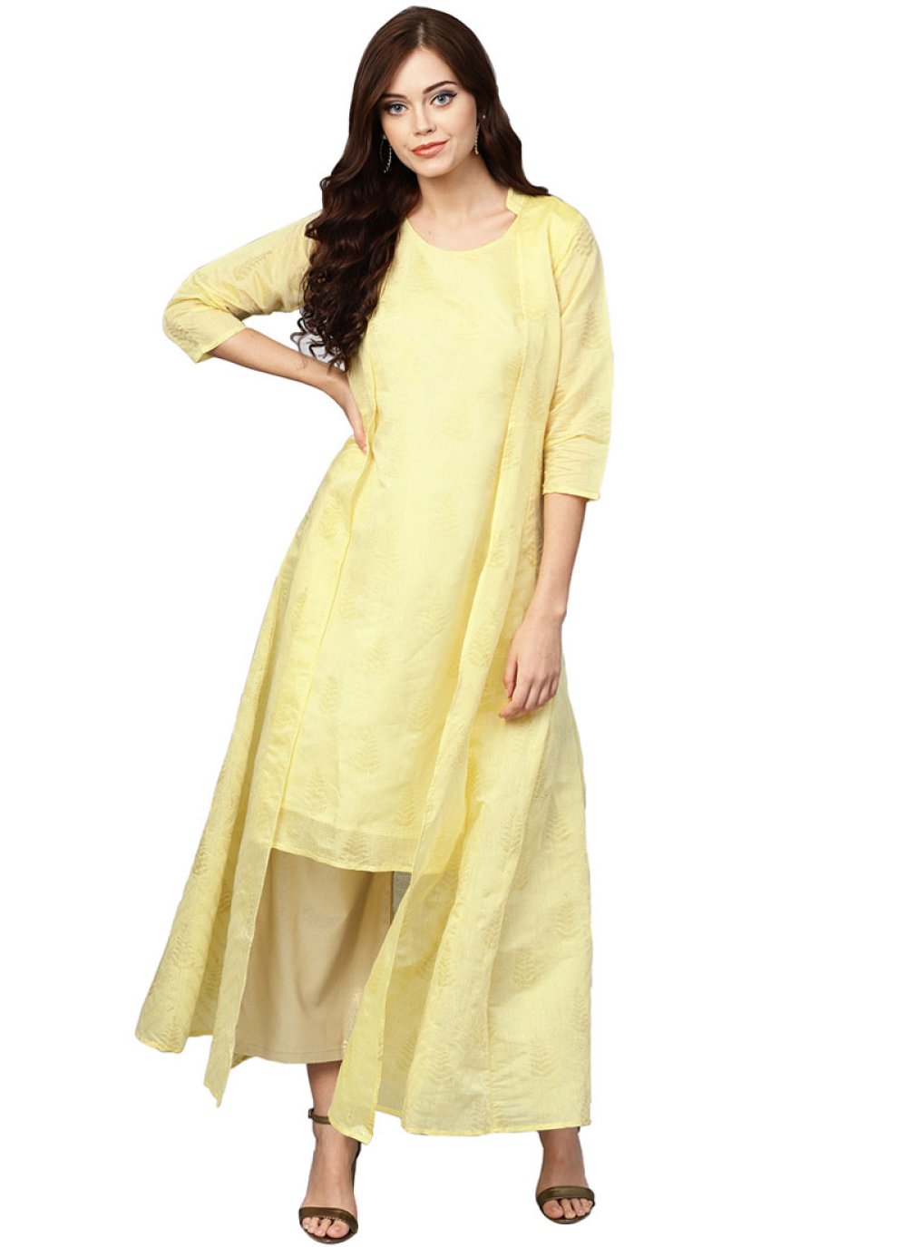 Chanderi Foil print Readymade Designer Suit in Yellow