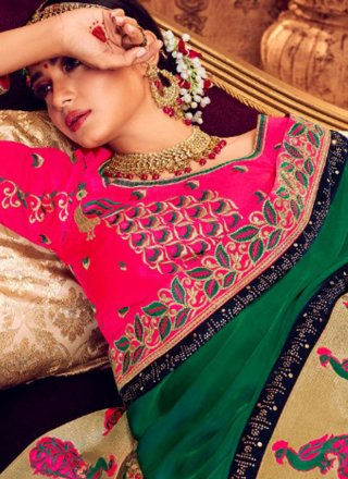Classic Saree Embroidered Art Silk in Green