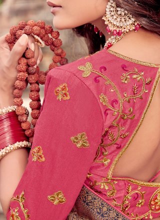 Classic Saree Embroidered Viscose in Pink