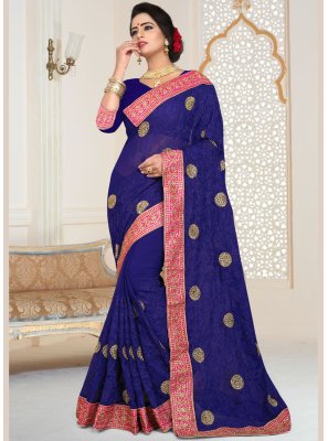 Classic Saree Patch Border Faux Georgette in Blue