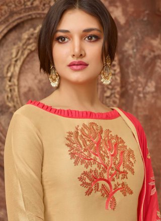 Cotton Beige Embroidered Designer Salwar Suit