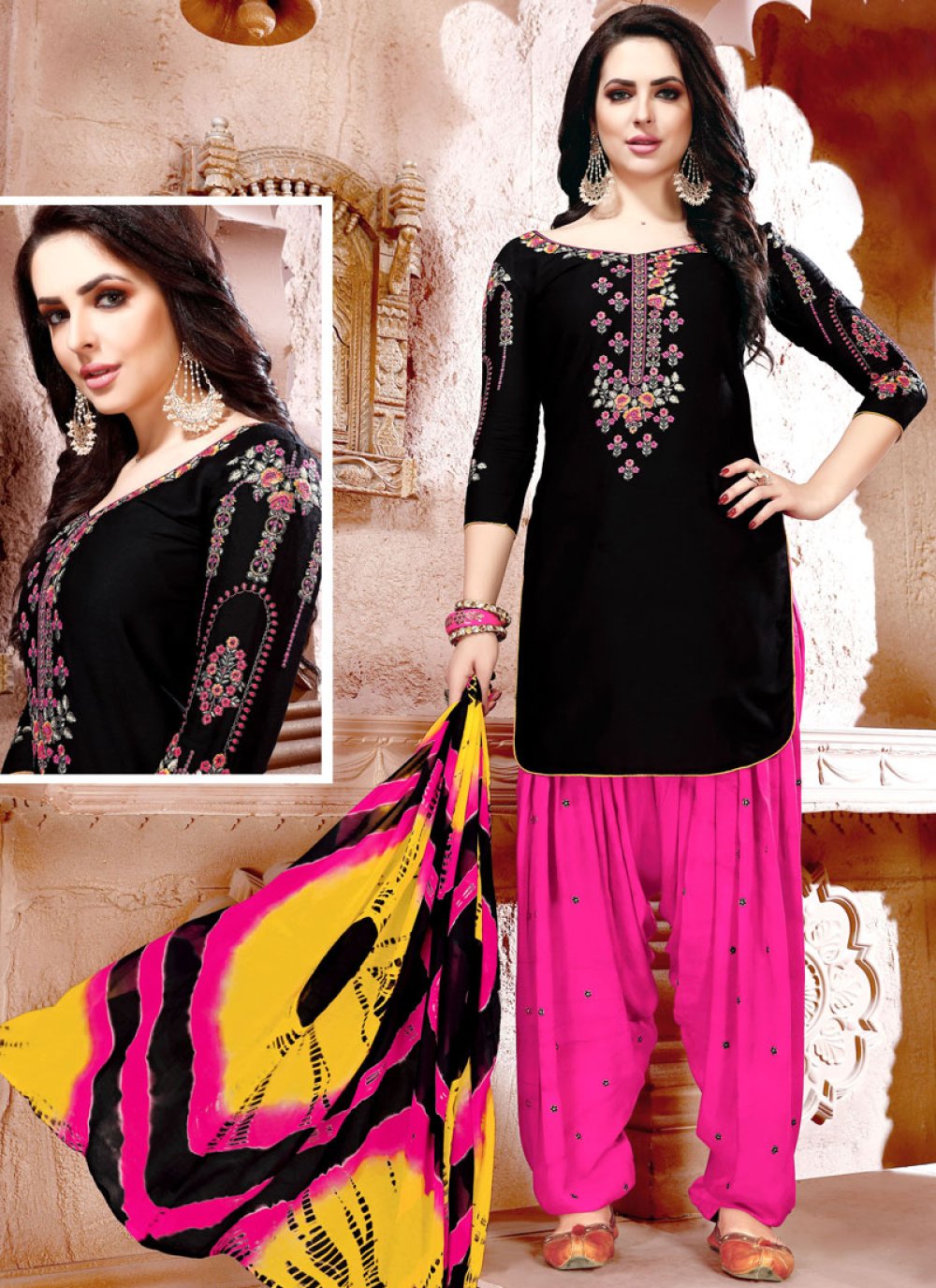 Black and Mint Velvet Punjabi Suit