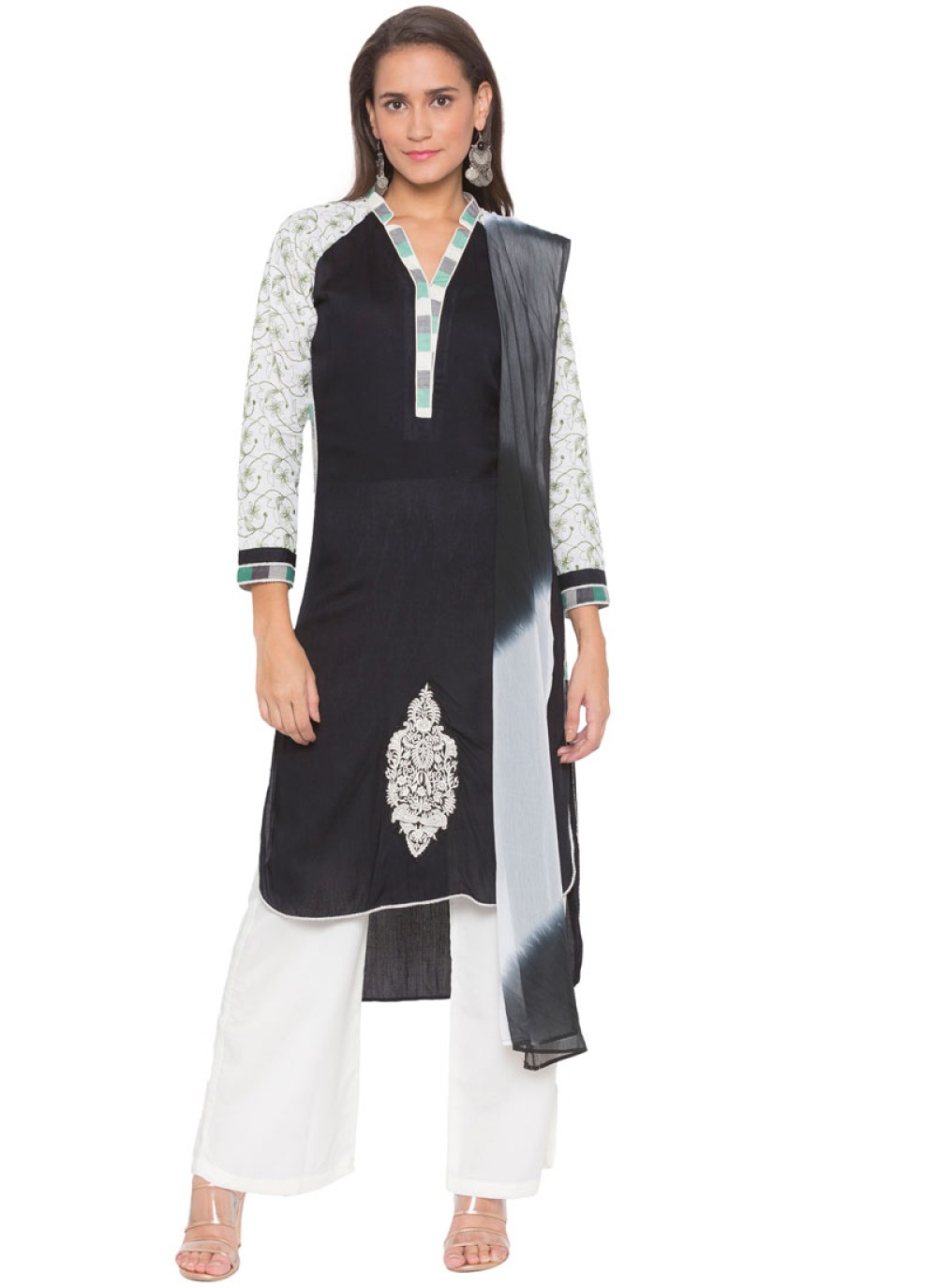 Cotton Black Embroidered Readymade Suit buy online