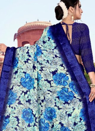 Cotton Blue Printed Saree