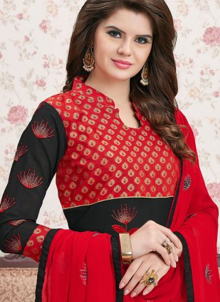 Cotton   Embroidered Black Churidar Suit