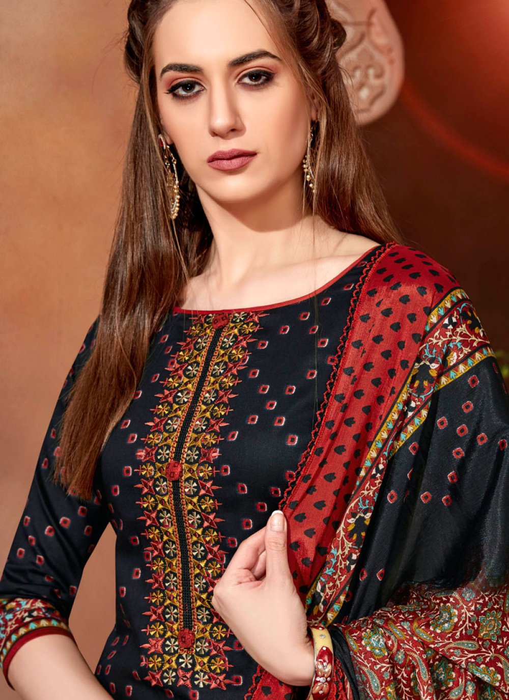 Cotton Embroidered Black Pant Style Suit buy online