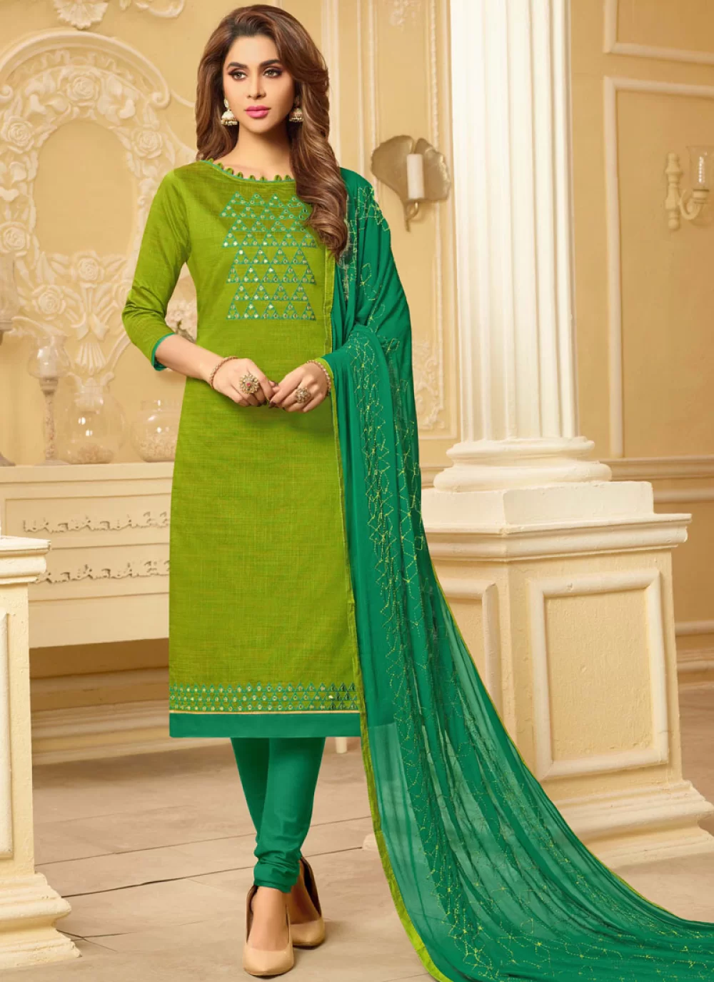 Heavenly Cotton Embroidered Churidar Salwar Suit 