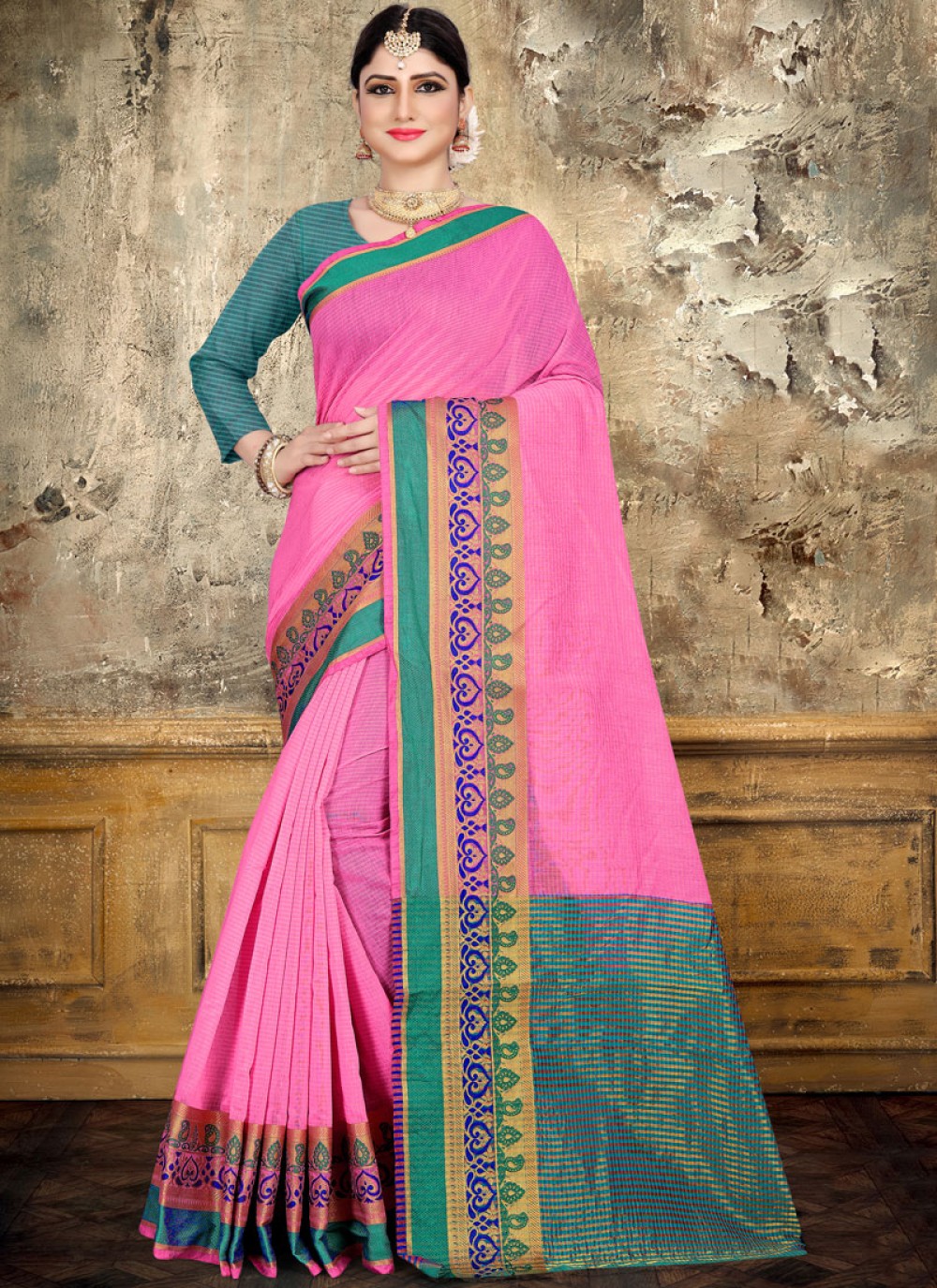 Shop Online Cotton Pink Woven Saree : 132836