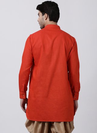 Cotton Plain Kurta Pyjama in Red