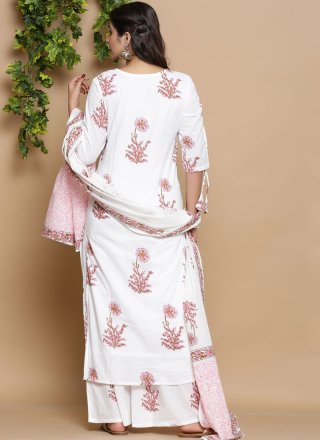 Cotton Print Readymade Suit in White