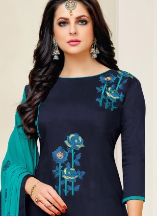 Cotton   Printed Designer Patiala Salwar Kameez in Navy Blue