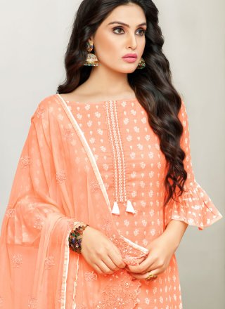 Cotton Satin Embroidered Peach Designer Pakistani Suit