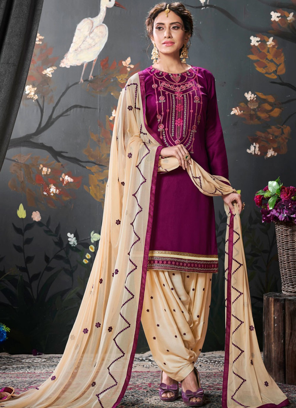 Shop Online Cotton Silk Designer Patiala Salwar Kameez in Purple : 115306