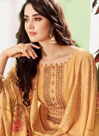 Cotton Silk Gold Embroidered Pant Style Suit