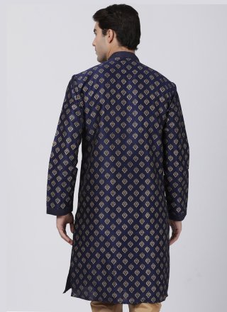 Cotton Silk Kurta Pyjama in Navy Blue