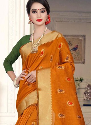 Cotton Silk Weaving Classic Saree in Orange