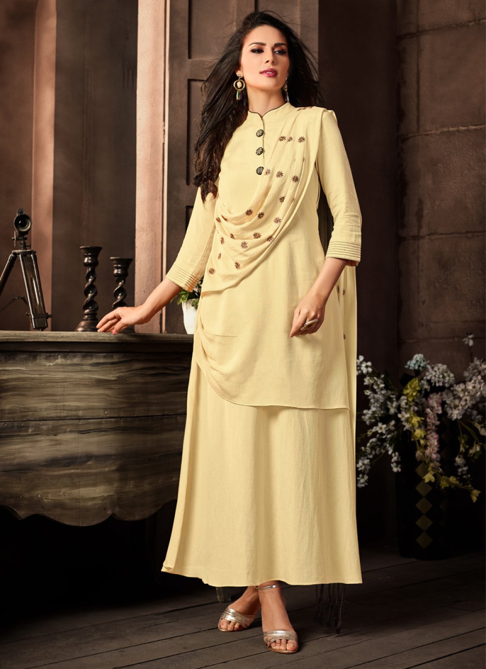 F kurtis Premium collection Yellow Kurti with Dupatta FOFYKW001   wwwsoosicoin