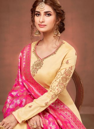 Yellow Cotton Silk Churidar Salwar Suit