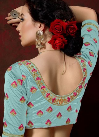 Designer Lehenga Choli Embroidered Satin in Aqua Blue