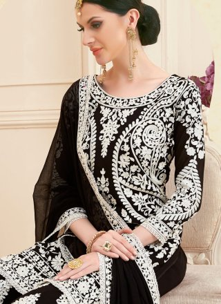 Designer Pakistani Suit Resham Faux Georgette in Black
