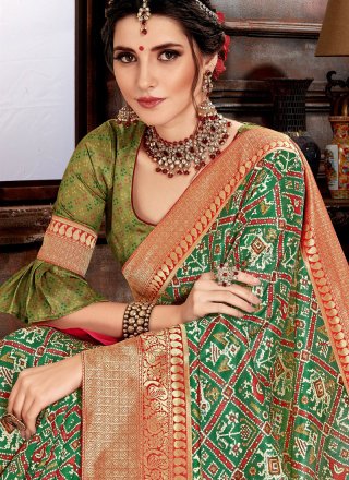 Designer Saree Weaving Bhagalpuri Silk in Green