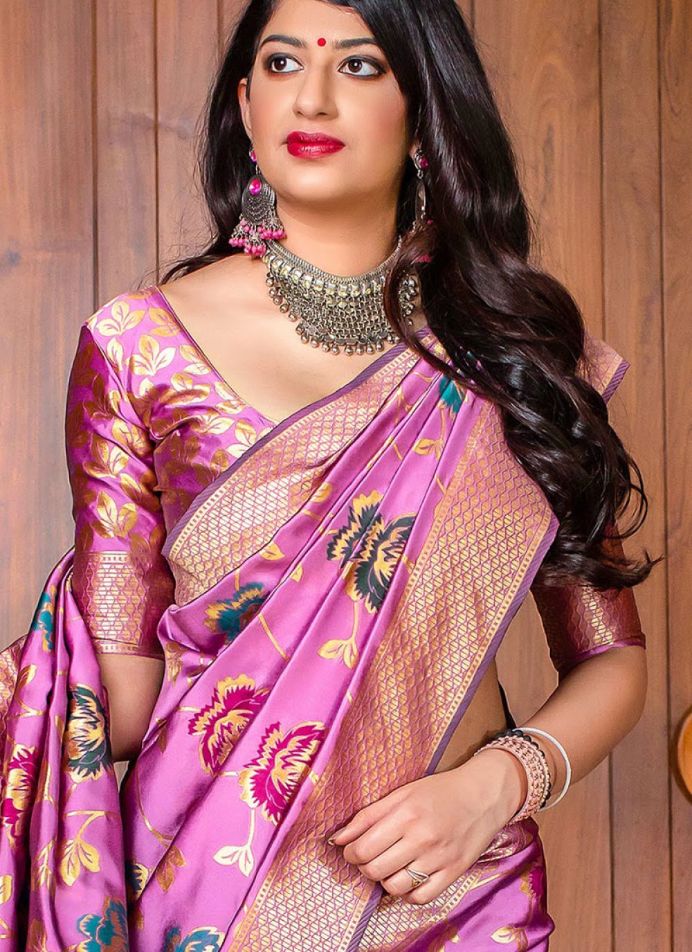 Buy Designer Saree Woven Banarasi Silk in Pink Online : 109730