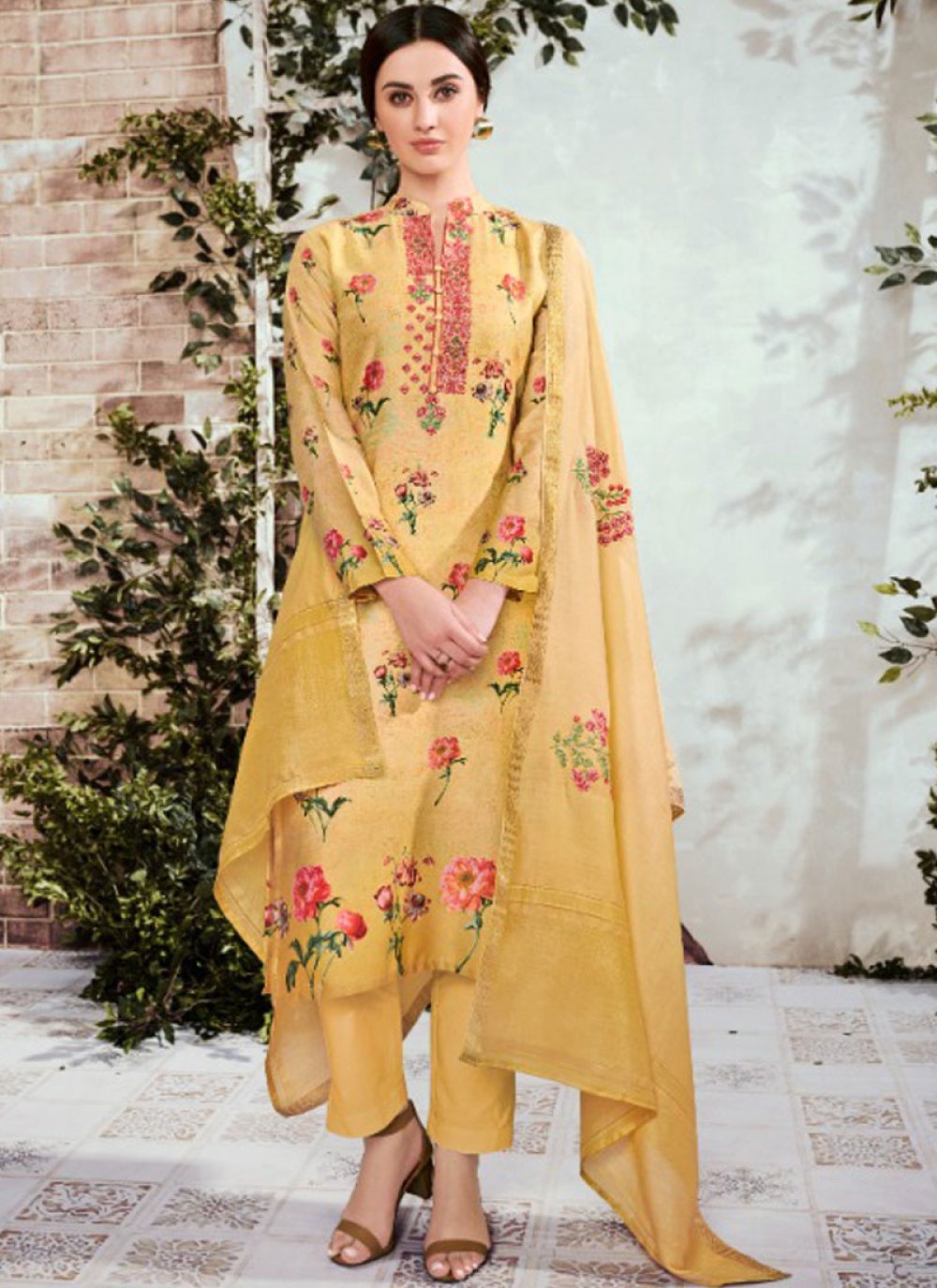 yellow printed suit design