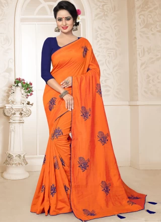 Designer Traditional Saree Embroidered Art Silk in Orange