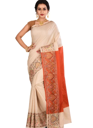 Designer Traditional Saree Weaving Art Banarasi Silk in Cream