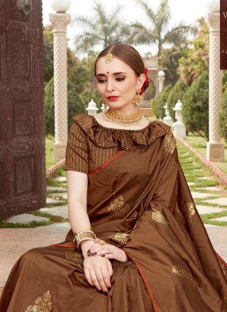 Designer Traditional Saree Woven Art Silk in Brown
