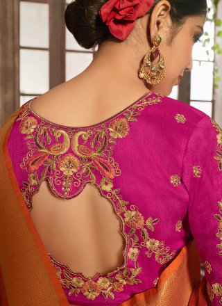 Designer Traditional Saree Zari Jacquard Silk in Orange