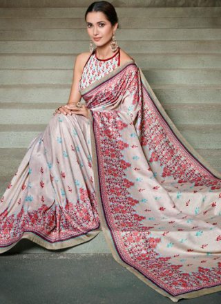 Digital Print Tussar Silk Silk Saree in Multi Colour