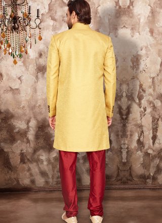 Dupion Silk Yellow Embroidered Indo Western